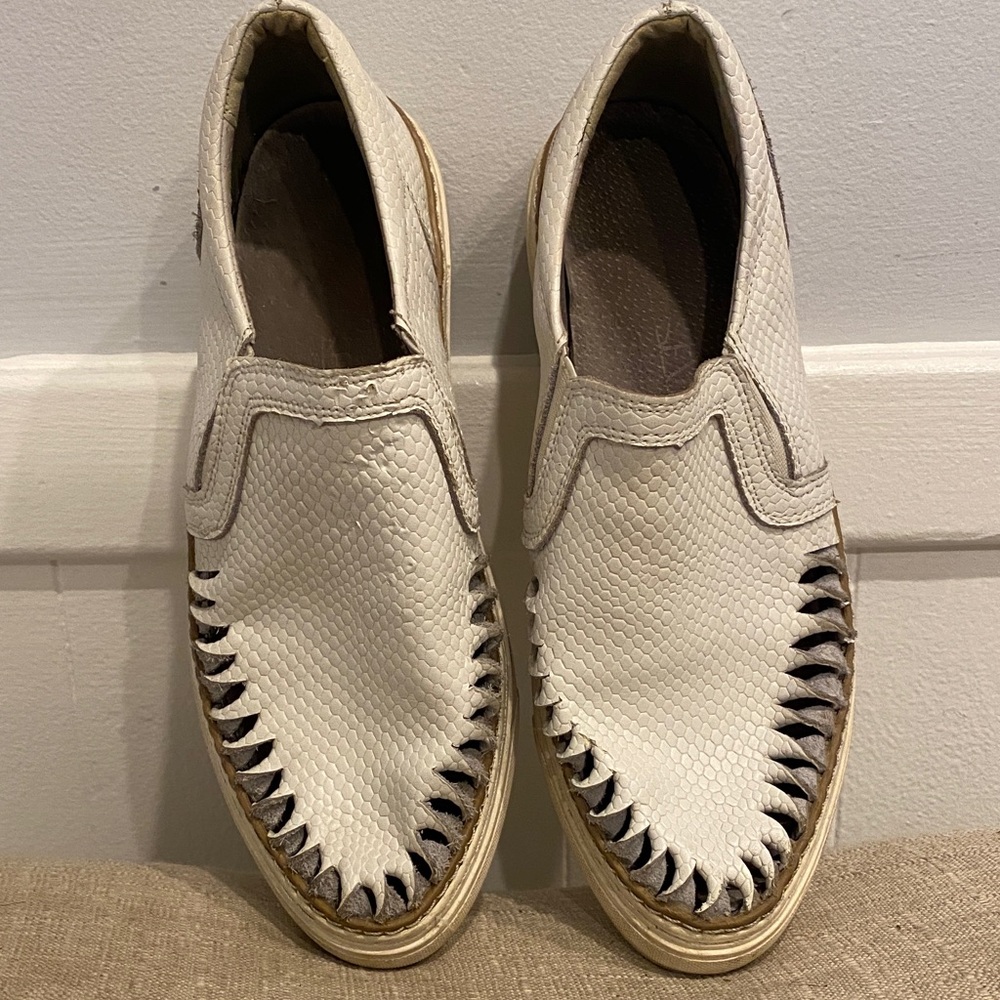 Sixtyseven White Textured Slip-On Loafers worn